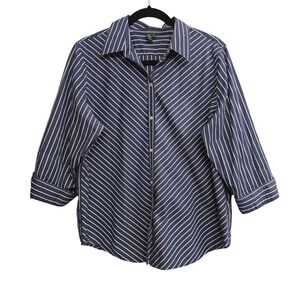 Ralph Lauren Blue Stripe Button Down XL Preppy Classic Office Core Coastal Chic